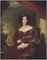 Portrait of Mary, Countess of Wilton (1801-1858), three-quarter-length, seated, in a red velvet dress with a brooch, a landscape beyond
