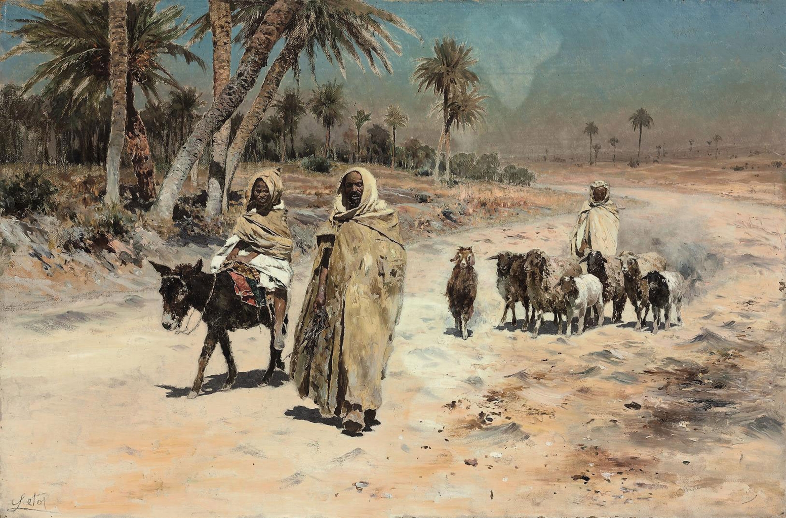 Antonino Leto (Italian, 18441913) Arab sheep herders Paintings