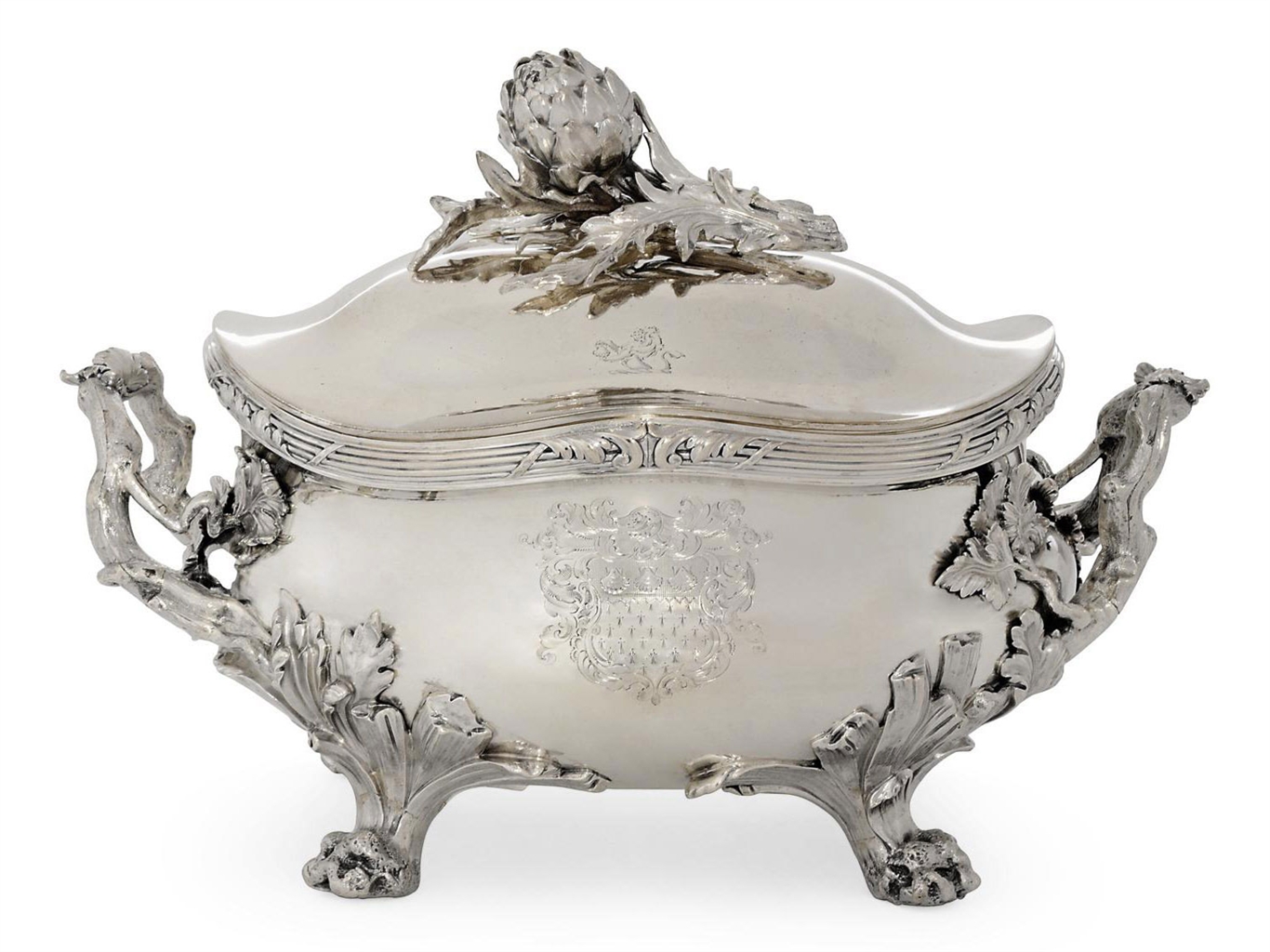 AN EARLY VICTORIAN SILVER SOUPTUREEN, COVER AND LINER MARK OF JOHN