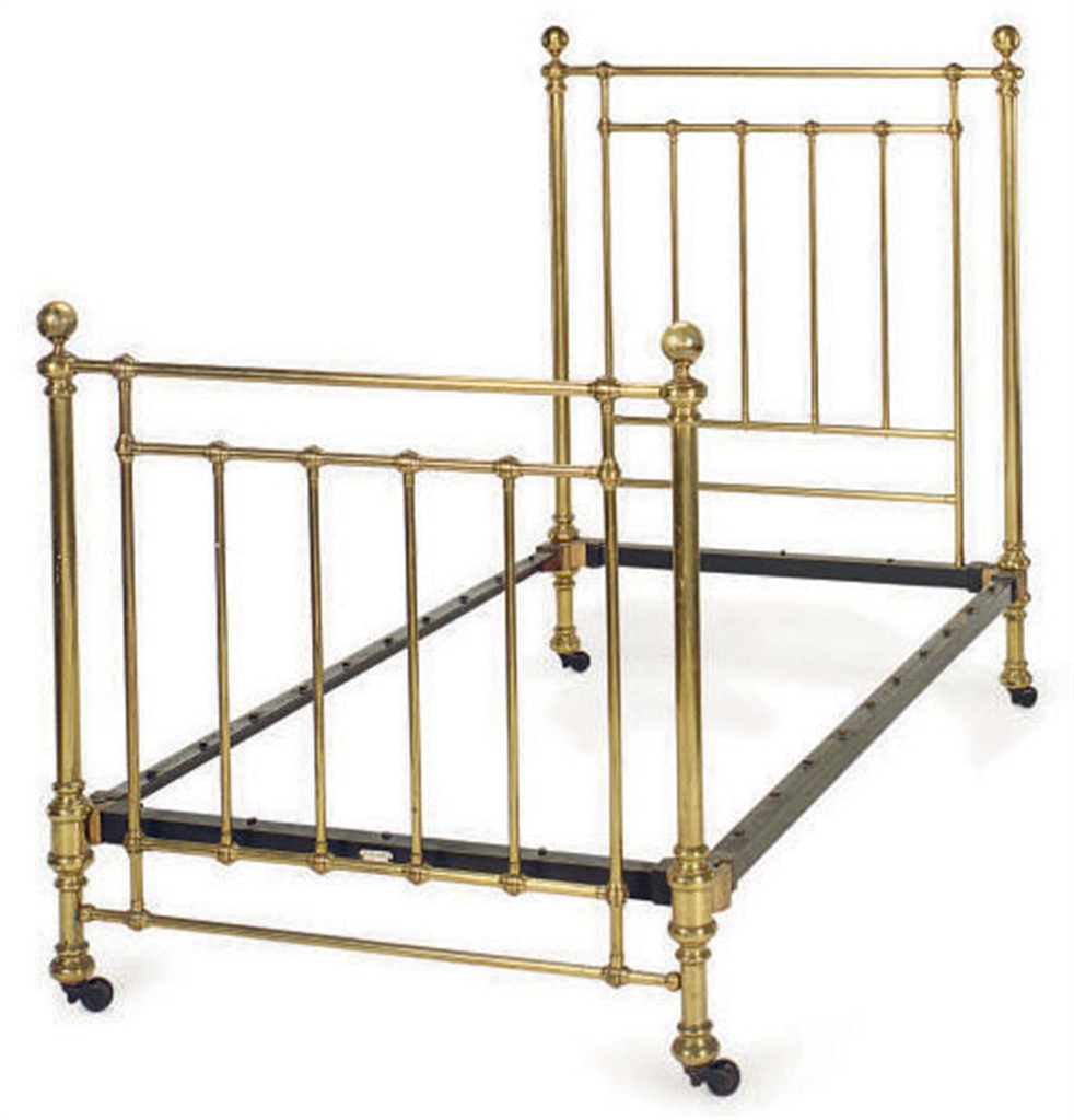 A PAIR OF LATE VICTORIAN BRASS TWINSIZE BEDS, BY MAPLE & CO., LATE