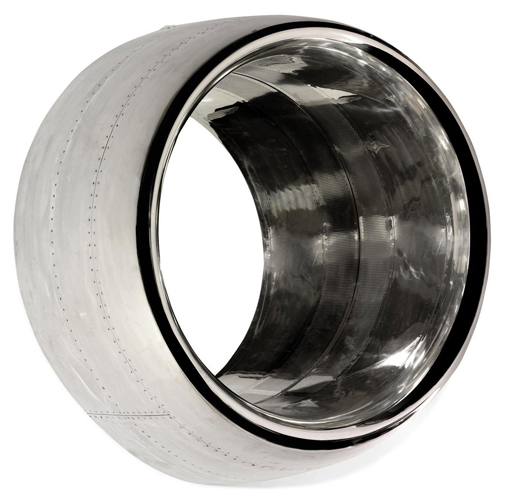 an aluminium jet engine cowling adapted as a mirror circa lighting locations