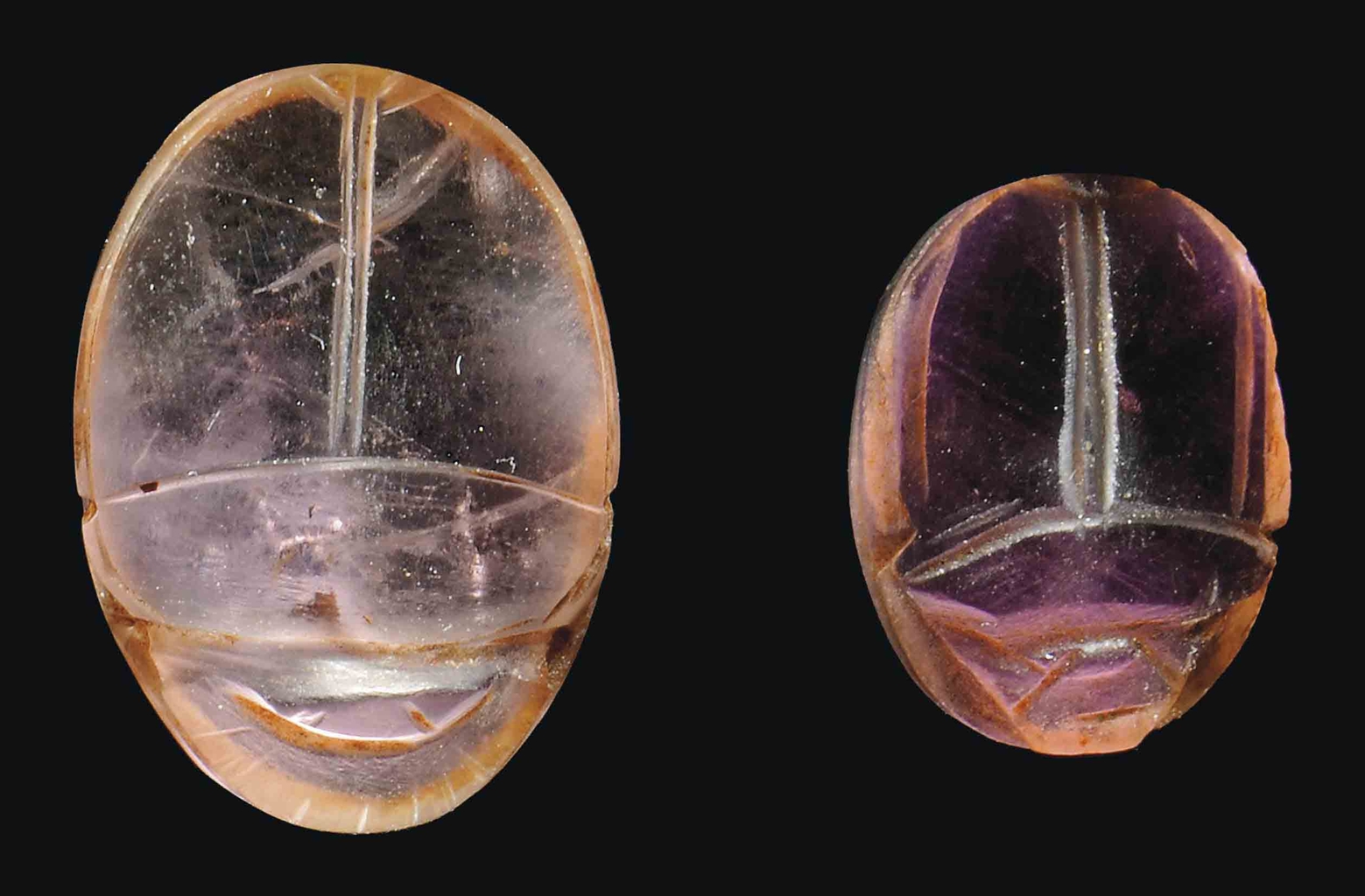TWO EGYPTIAN AMETHYST SCARABS MIDDLE KINGDOM, DYNASTY XIIXIII, CIRCA