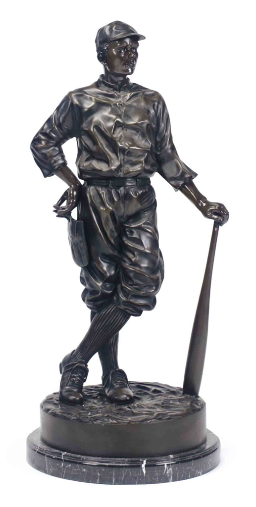 A PATINATED BRONZE FIGURE OF A BASEBALL PLAYER, LATE 20TH CENTURY