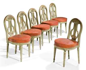 Ensemble de 6 chaises de salle à manger Louis XVI médaillon avec dos et...