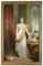 Portrait of a lady, full-length, in a white dress with a yellow silk sash, an artist's palette and neo-classical bust on a table to her left, an Erard harp on her right, and a classical Greek urn to her left and an engraving in her left hand