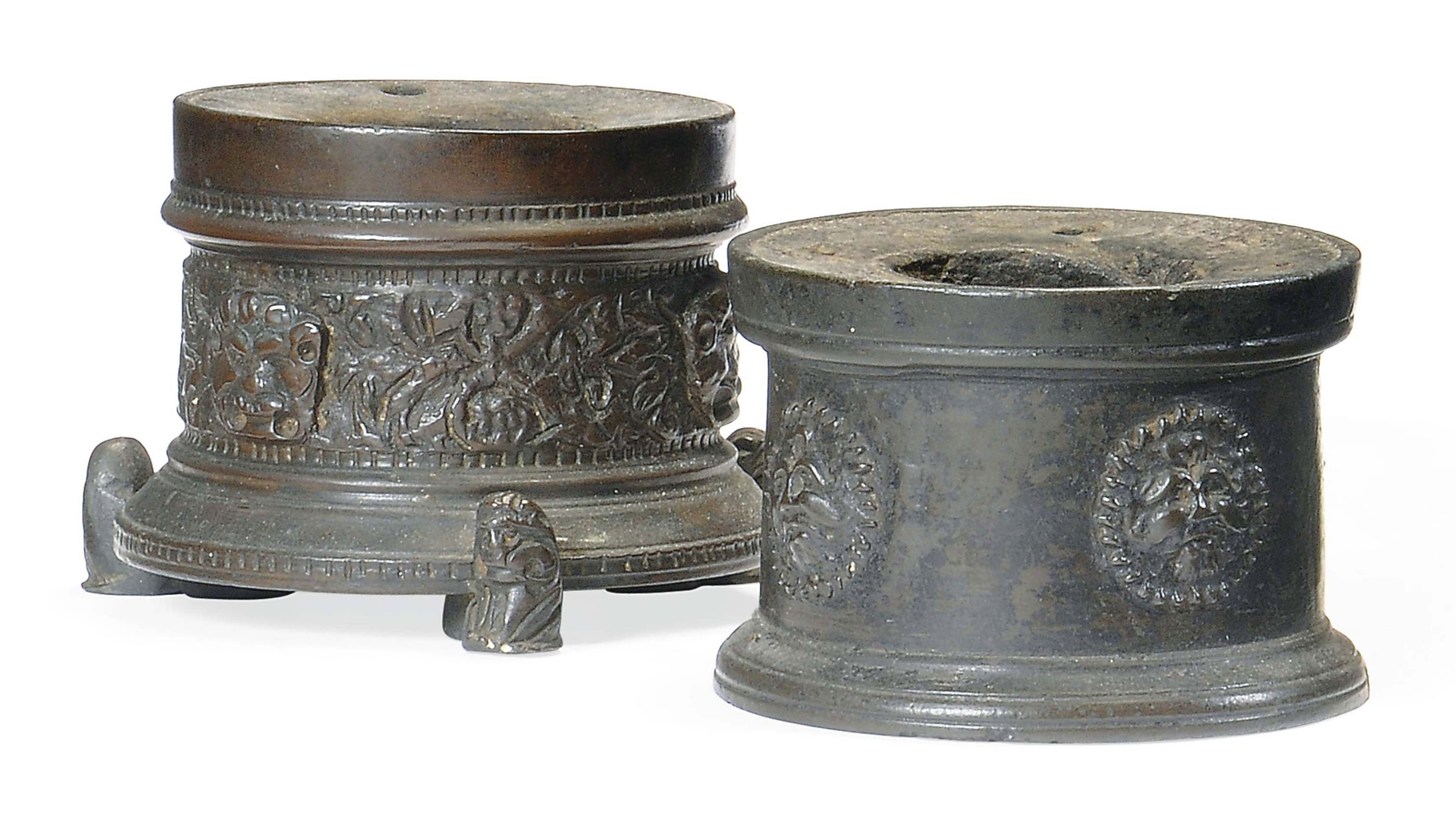 TWO NORTH ITALIAN BRONZE INKWELLS 17TH CENTURY Interiors Auction