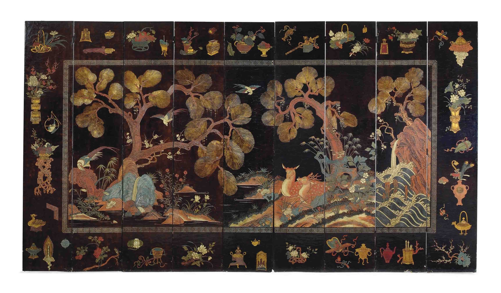 A CHINESE NINE PANEL COROMANDEL LACQUER SCREEN 19TH CENTURY screen