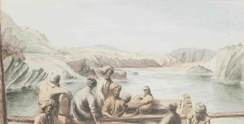 views of northern india and pakistan: near jagadlieri, 1869; dina near jhelum, 1869; rafting down the indus, below attock, 1871; pass into gerais valley 1873; leaving baramoola, cashmere, 1873, and three others