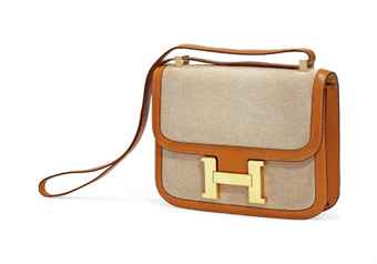 A TAN LEATHER AND TOILE \u0026#39;CONSTANCE\u0026#39; BAG | HERMS, 1976 | 20th ...