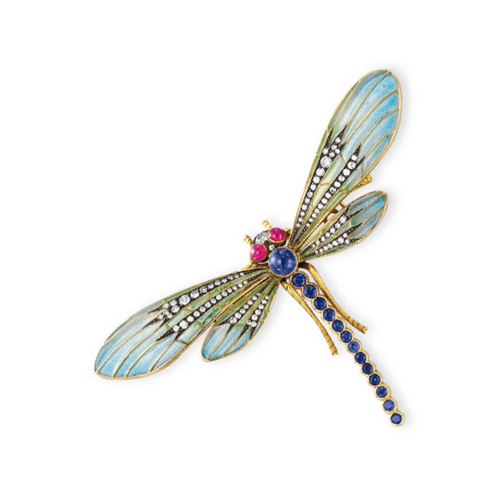 A DIAMOND, MULTIGEM AND ENAMEL DRAGONFLY BROOCH brooch, diamond