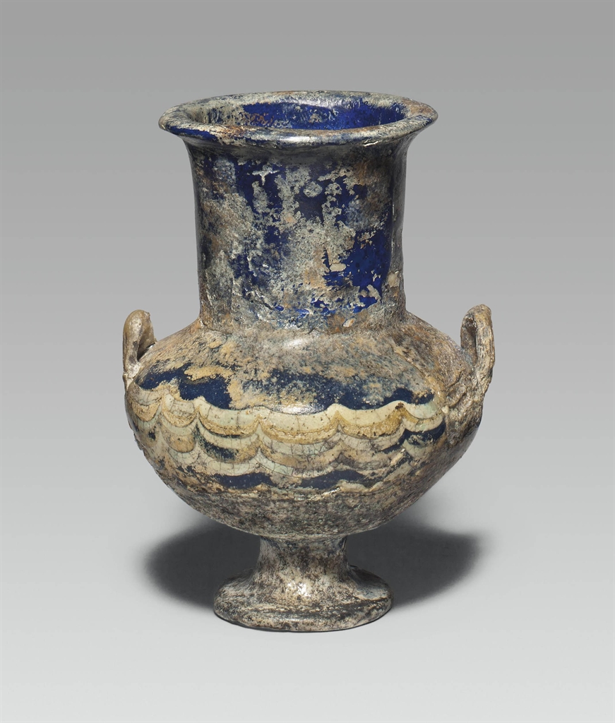 AN EGYPTIAN COREFORMED GLASS KRATERISKOS NEW KINGDOM, DYNASTY XVIII