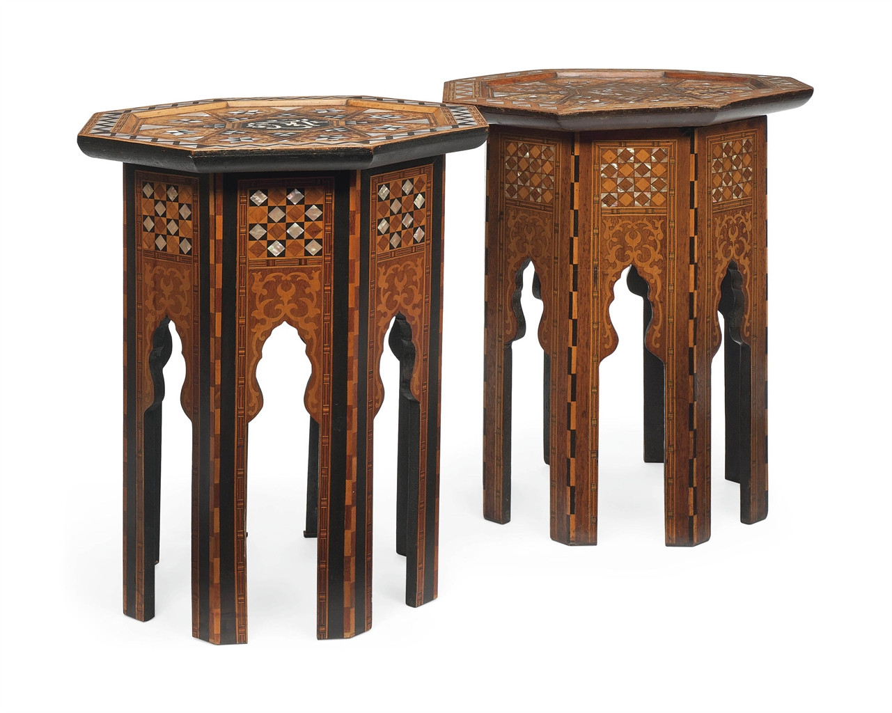 A NEAR PAIR OF ISLAMIC OCCASIONAL TABLES EARLY/MID 2OTH CENTURY