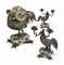 A FRENCH PARCEL-GILT AND SILVERED-BRONZE, IVORY, COPPER AND STAINED FRUITWOOD MARQUETRY THREE-PIECE CLOCK GARNITURE