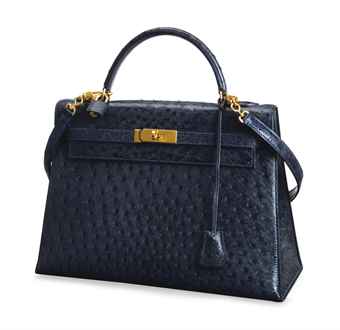 A CHARCOAL OSTRICH \u0026#39;KELLY\u0026#39; BAG, | HERMES, 2002, | late 20th ...