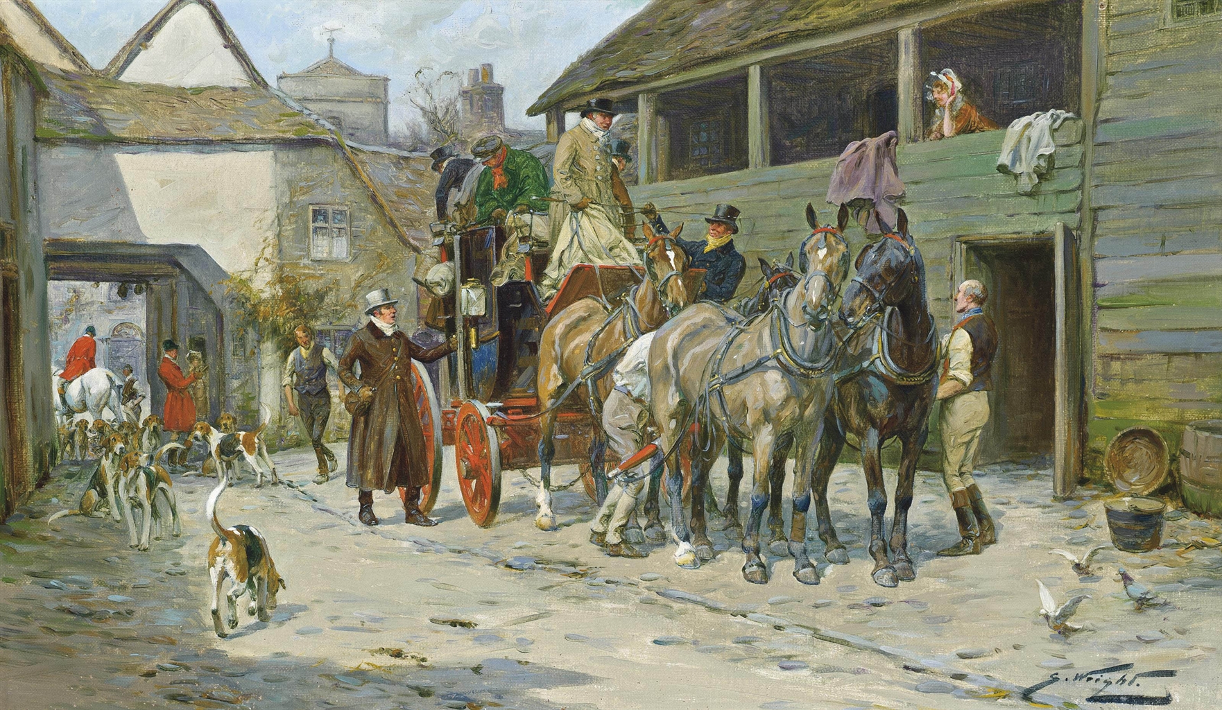 Wright (18601942) Dismounting from the coach 19th Century