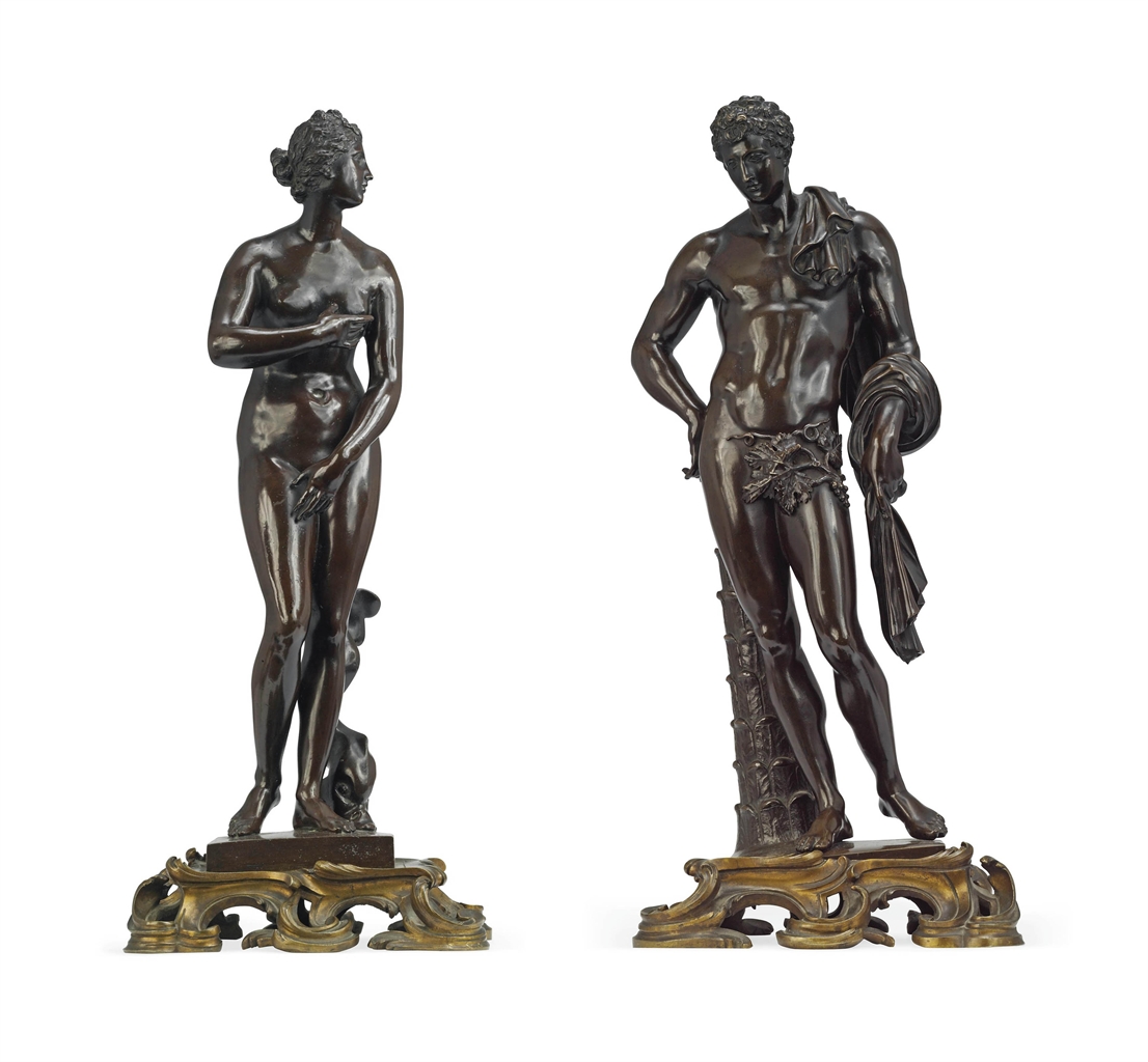 TWO BRONZE FIGURES OF THE VENUS DE' MEDICI AND THE BELVEDERE ANTINOUS