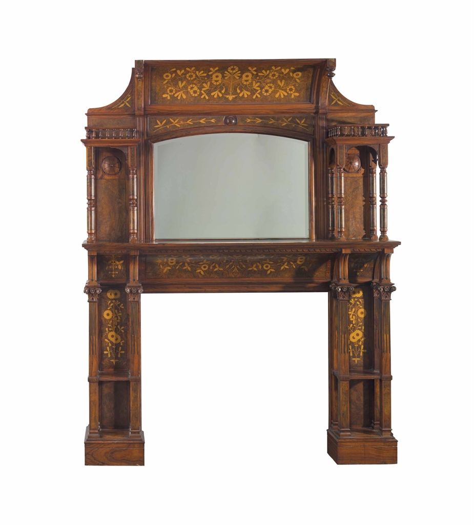AN AMERICAN AESTHETIC MOVEMENT WALNUT AND FLORAL MARQUETRY