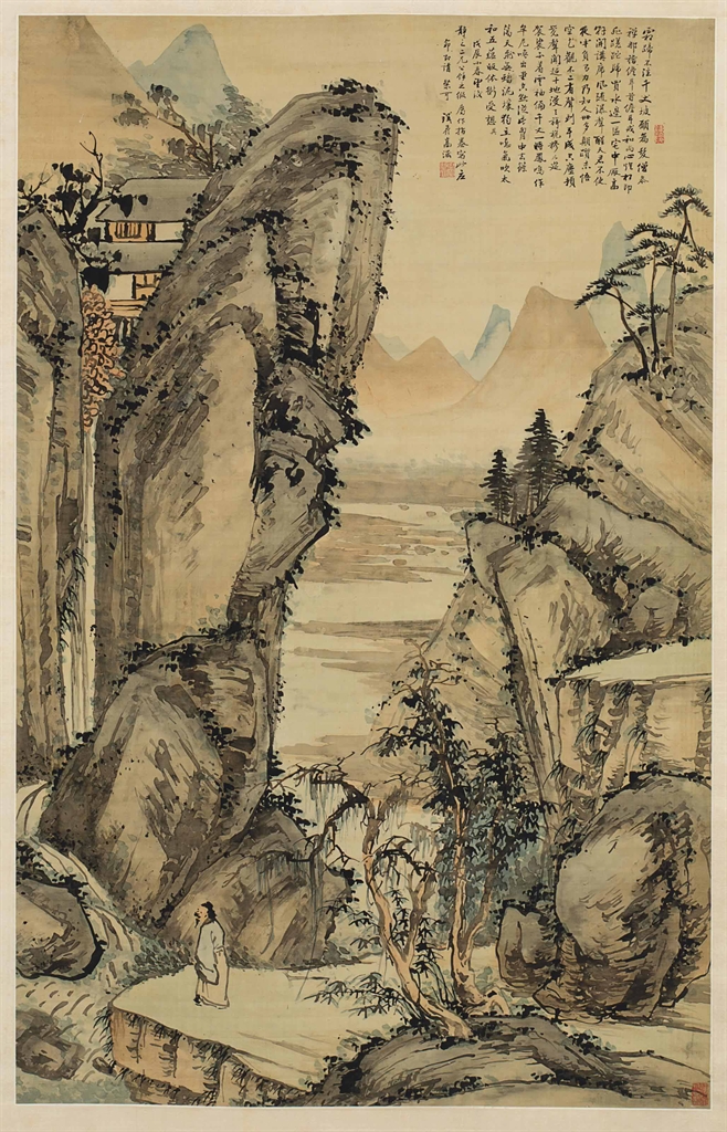 A LARGE CHINESE SCROLL PAINTING ON SILK, GAO JIAN (16341708), 17TH