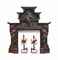A FRENCH CHINOISERIE CARVED HARDWOOD AND RED LACQUERED FIRE-SURROUND