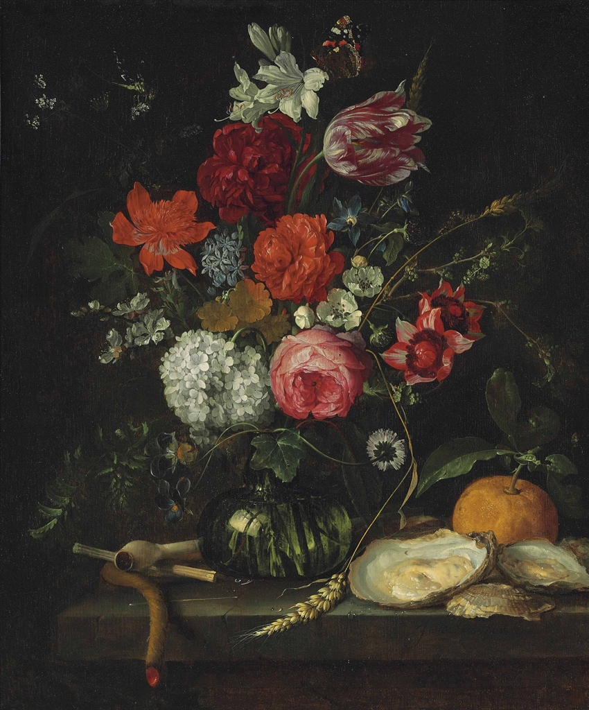 Jan Davidsz. de Heem (Utrecht 16061684 Antwerp) A tulip, roses, apple blossoms, cornflowers