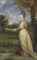 Portrait of Lady Frances Marsham, later Countess of Romney (1755-1795), full-length, in a yellow dress and pink shawl, in a park landscape
