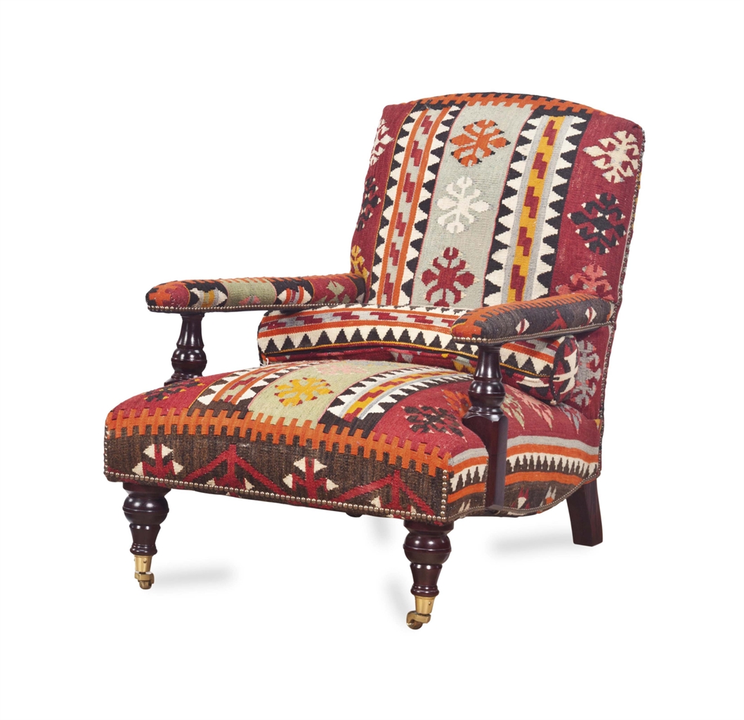 AN ENGLISH KILIM-UPHOLSTERED ARMCHAIR, | BY GEORGE SMITH, LATE 20TH CENTURY, | Interiors Auction 