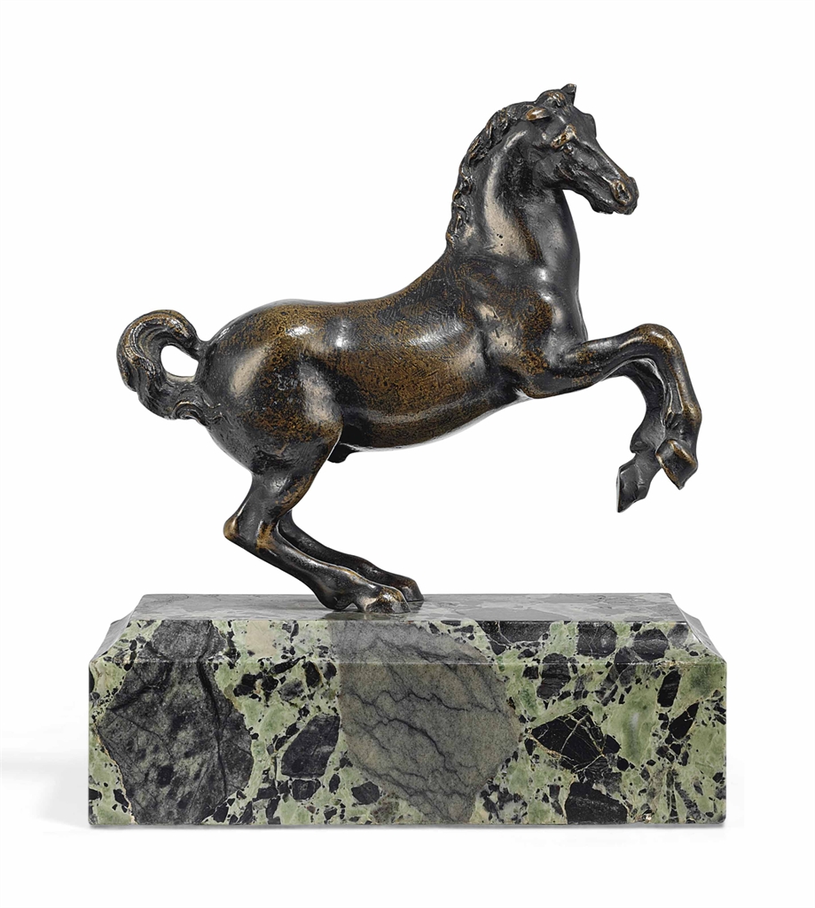 A BRONZE MODEL OF A REARING HORSE ITALIAN, 16TH CENTURY Sculptures