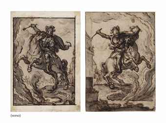 Marcus Curtius leaping on horseback into the abyss (recto); Further studies of the same (verso) 