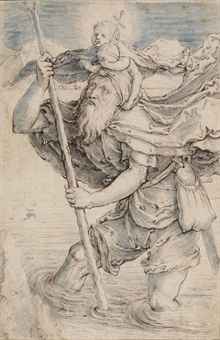 Saint Christopher carrying the Christ Child, after Lucas van Leyden 