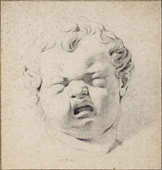 Study of a plaster cast of the head of a crying child 