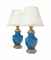 A PAIR OF ORMOLU-MOUNTED THEODORE DECK FAIENCE PERSIAN-BLUE GROUND VASES, MOUNTED AS LAMPS
