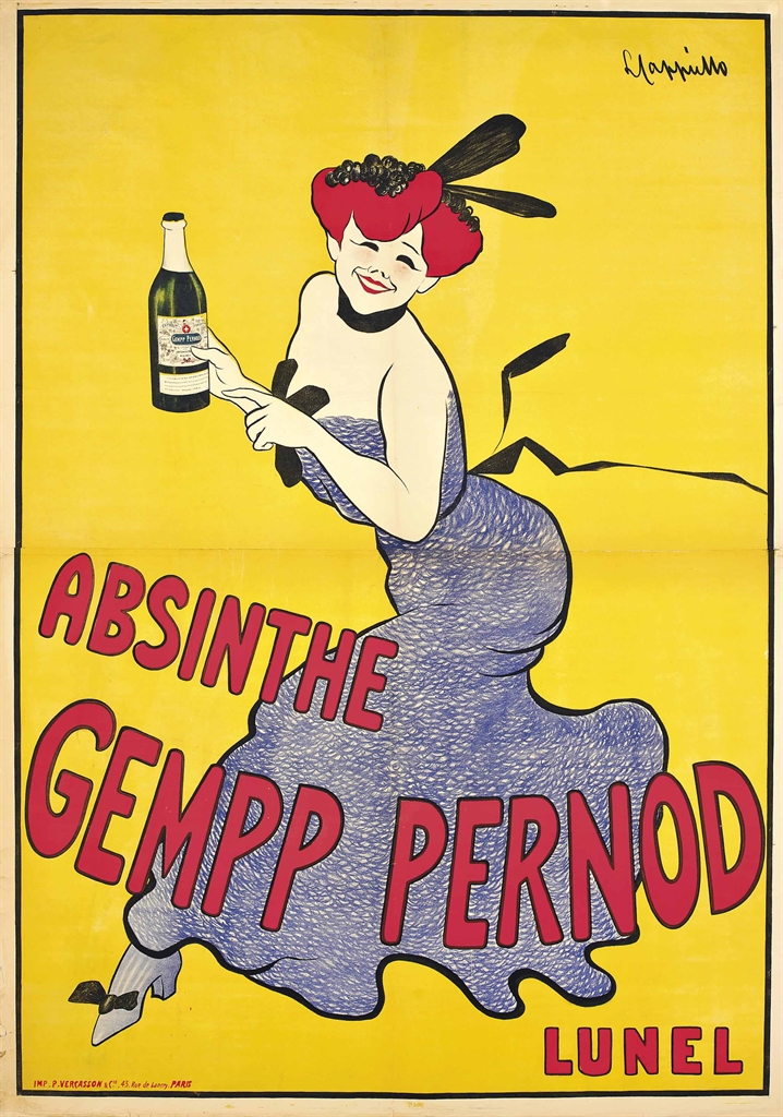 Leonetto Cappiello (1875-1942), Absinthe Gempp Pernod, circa 1910. Lithograph in colours. 75½ x 54 in (192 x 137 cm). Estimate £1,000-1,500. This lot is offered in Interiors on 8 June 2016 at Christie’s in London, South Kensington