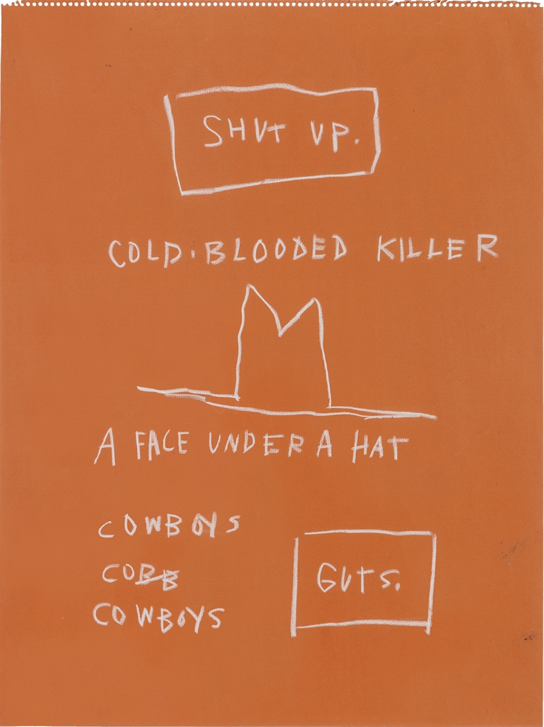 Jean-Michel Basquiat (1960-1988), Untitled (Cold Blooded Killer). Wax crayon on paper, 23 ½ x 18in. (59.7 x 45.7cm). Estimate £100,000-150,000. This lot is offered in Post-War and Contemporary Art Day Auction on 30 June 2016 at Christie’s in London, King Street