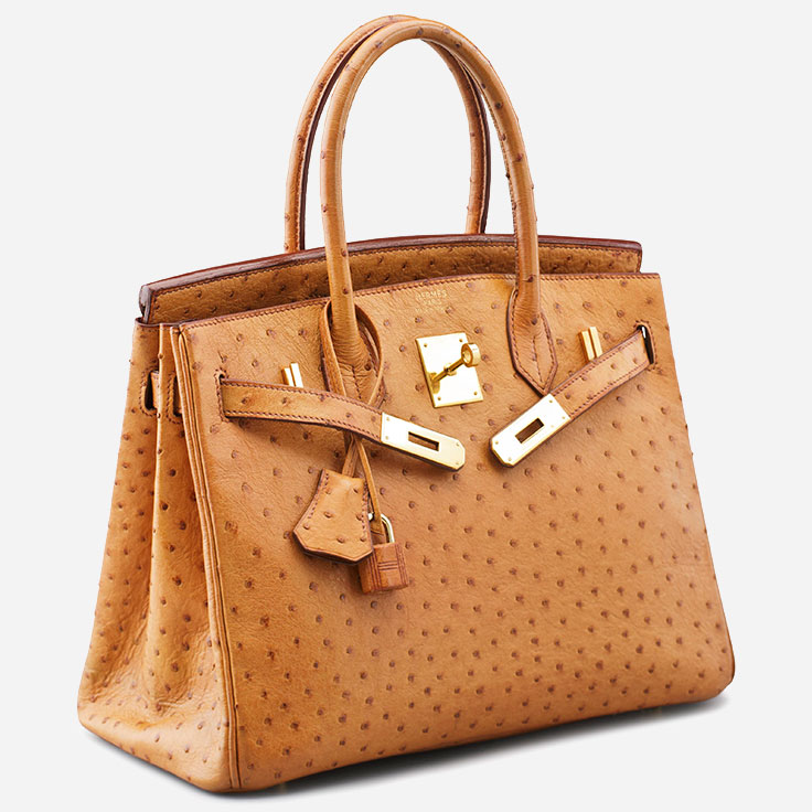 Hermes Birkin 30 Violine, Bleu de Malte, Marron Fonce Ostrich Ghillies PHW  Bag