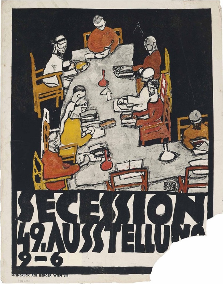 Egon Schiele (1890-1918), Secession 49. Ausstellung, 1918. Lithograph in colours. 26½ x 21 in. (68 x 53 cm). Estimate £2,000-3,000. This lot is offered in Interiors on 8 June 2016 at Christie’s in London, South Kensington