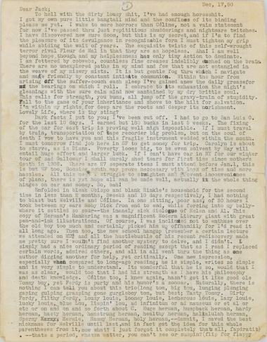 Cassady, Neal (1926-1968). Typed letter completed in autograph and with autograph additions, corrections, and deletions in pencil and pen, to Jack Kerouac (1922-1969), Denver, 17 December 1950. 18 pages, comprising nearly 16,000 words, some pale browning and minor marginal chipping. Estimate $400,000-600,000. This lot is offered in the Books & Manuscripts sale on 16 June at Christie’s