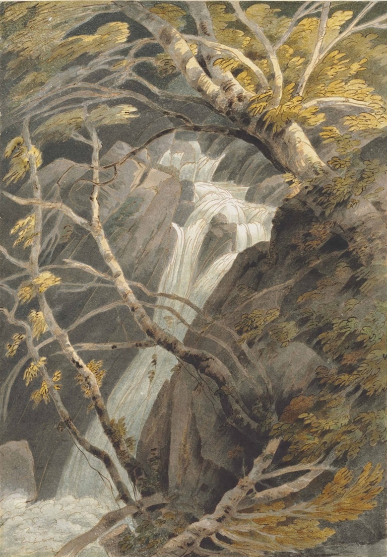 Francis Towne (Middlesex 1739-1816 London), View of Stock Ghyll Force Waterfall, Ambleside, Lake District. Pen and brown ink and watercolour, lightly incised, on a sheet of roman paper with deckled edges. 14 ⅞ x 10 ⅜ in. (37.8 x 256.4 cm). Estimate £50,000-70,000. This lot is offered in Old Master & British Drawings on 5 July at Christie’s in London