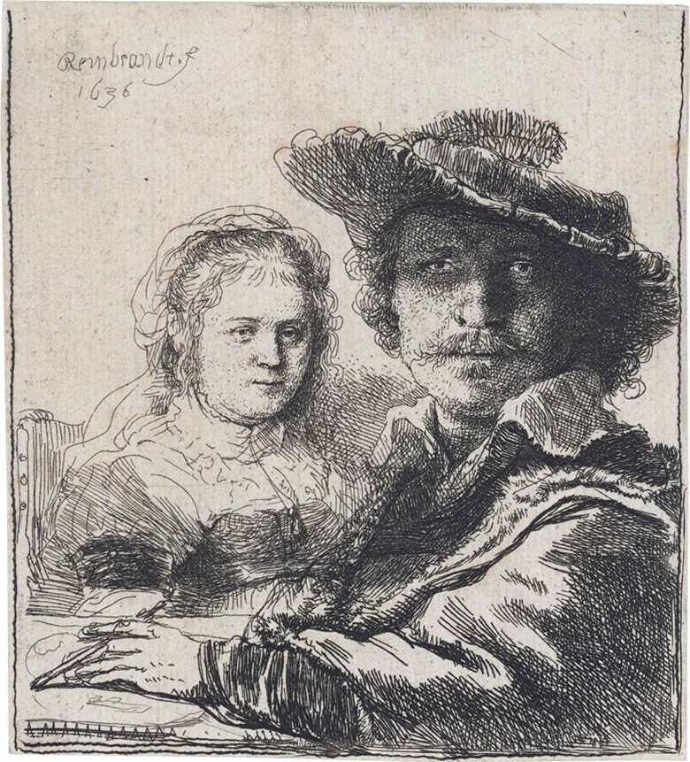 Rembrandt Harmensz. Van Rijn, Self-Portrait With Saskia. Plate & sheet 103 x 93 mm. Estimate £15,000-25,000. This lot is offered in Fifty Prints by Rembrandt van Rijn A Private English Collection on 5 July 2016 at Christie’s in London, King Street