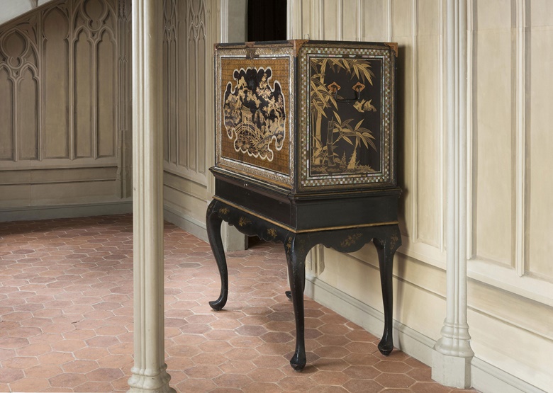 A lacquer cabinet on an English stand commissioned for the Portuguese market. Momoyama period (late 16th century), English stand, late-18th to early-19th century. This lot was offered in Japanese Art and Its Influence at the European Court, 22 June-6 July, Online