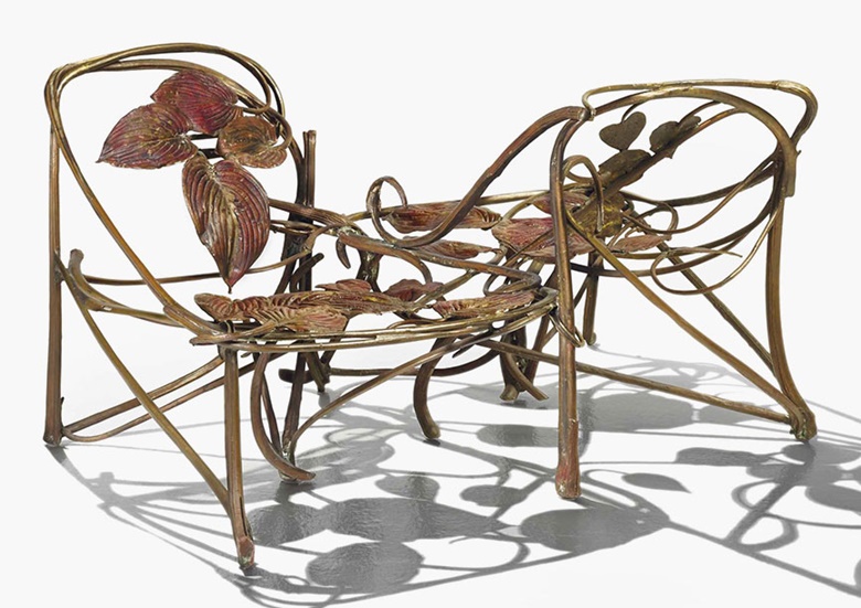 Claude Lalanne b. 1925, Love-seat, 1972. Gilt bronze, galvanized copper. 69 x 130 x 85 cm (27⅛ x 51⅛ x 33½ in). Sold for €721,500$805,025 on 25 May 2016