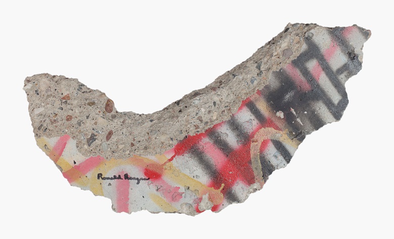 Ronald Reagan (1911-2004). His signature (‘Ronald Reagan’) accomplished in black felt-tip pen on the surface of a sizeable graffiti-strewn fragment of the Berlin Wall. Approximately 25 in long, 13 in high and 2 in thick. Provenance Formerly in the Collection of President and Mrs. Ronald Reagan. Estimate $10,000-20,000. This lot will be offered in The Private Collection of President and