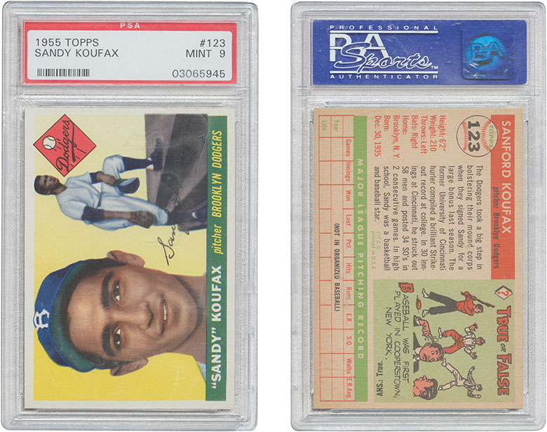 1955 Topps #123 Sandy Koufax. Estimate $60,000-80,000. This lot is offered in The Golden Age of Baseball, Selections of Works from the National Pastime Museum on 19-20 October 2016 at Christie’s in New York