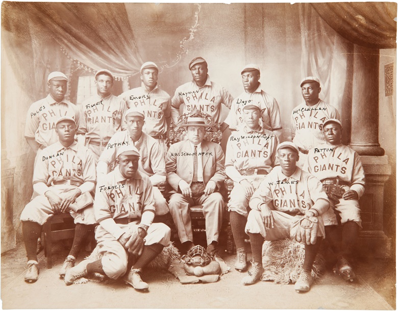 1909 Philadelphia Giants team photograph. 13 x 10 in. Estimate $10,000-15,000. This lot is offered in The Golden Age of Baseball, Selections of Works from the National Pastime Museum on 19-20 October 2016 at Christie’s in New York