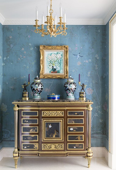 Bought at Christies, interior by Kirill Istomin A French ormolu-mounted, mother-of-pearl and lacquered mahogany side-cabinet. By Gervais-Maximilien-Eugène Durand, Paris, last quarter 19th century