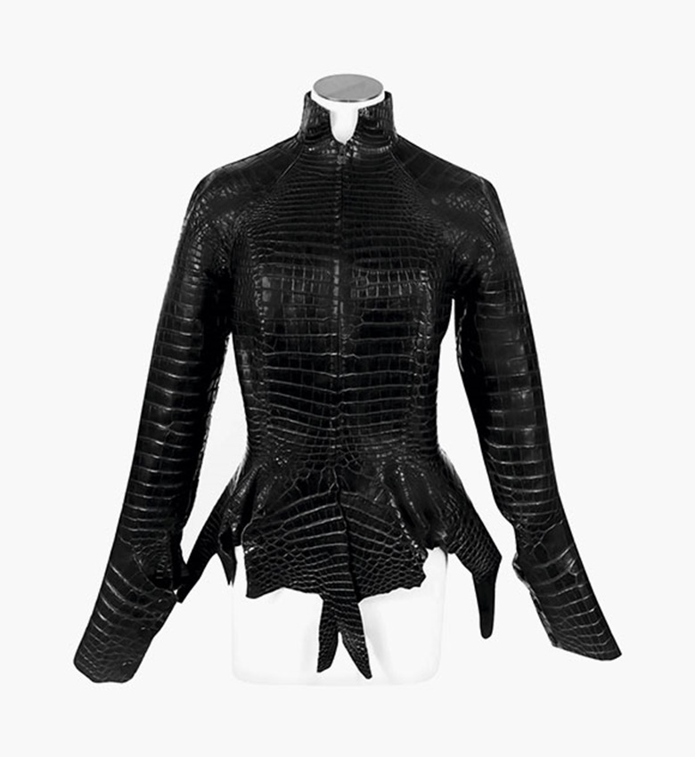 An exceptional, matte black porosus crocodile jacket by Jean Paul Gaultier. Hermès, 2004. Size 36. Sold for HK$275,000 on 1 June 2016