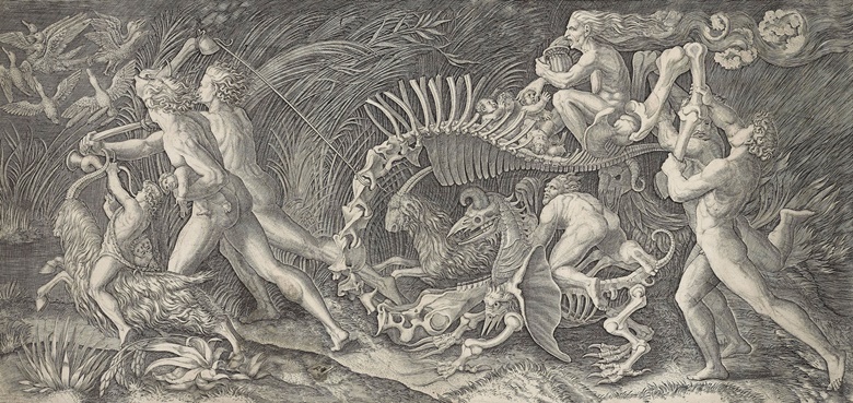 Agostino Musi, Called Agostino Veneziano, The Carcasse (‘Lo Stregozzo’), 1515-25. Sheet 304 x 642 mm. Estimate $8,000-12,000. This lot is offered in Death and Desire - The Collection of Giancarlo Beltrame, 25 October - 3 November 2016, Onlinee