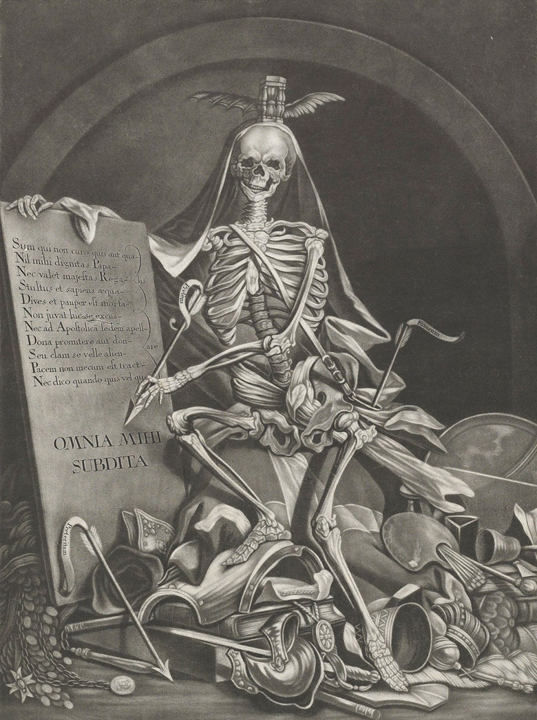 Johann Jacob Ridinger (c. 1736-1784) after Johann Elias Ridinger (1698-1767, The Rule Of Death (OMNIA MIHI SUBDITA), c. 1760. Sheet 575 x 415 mm. Estimate $2,500-3,500. This lot is offered in Death and Desire - The Collection of Giancarlo Beltrame, 25 October - 3 November 2016, Onlinee