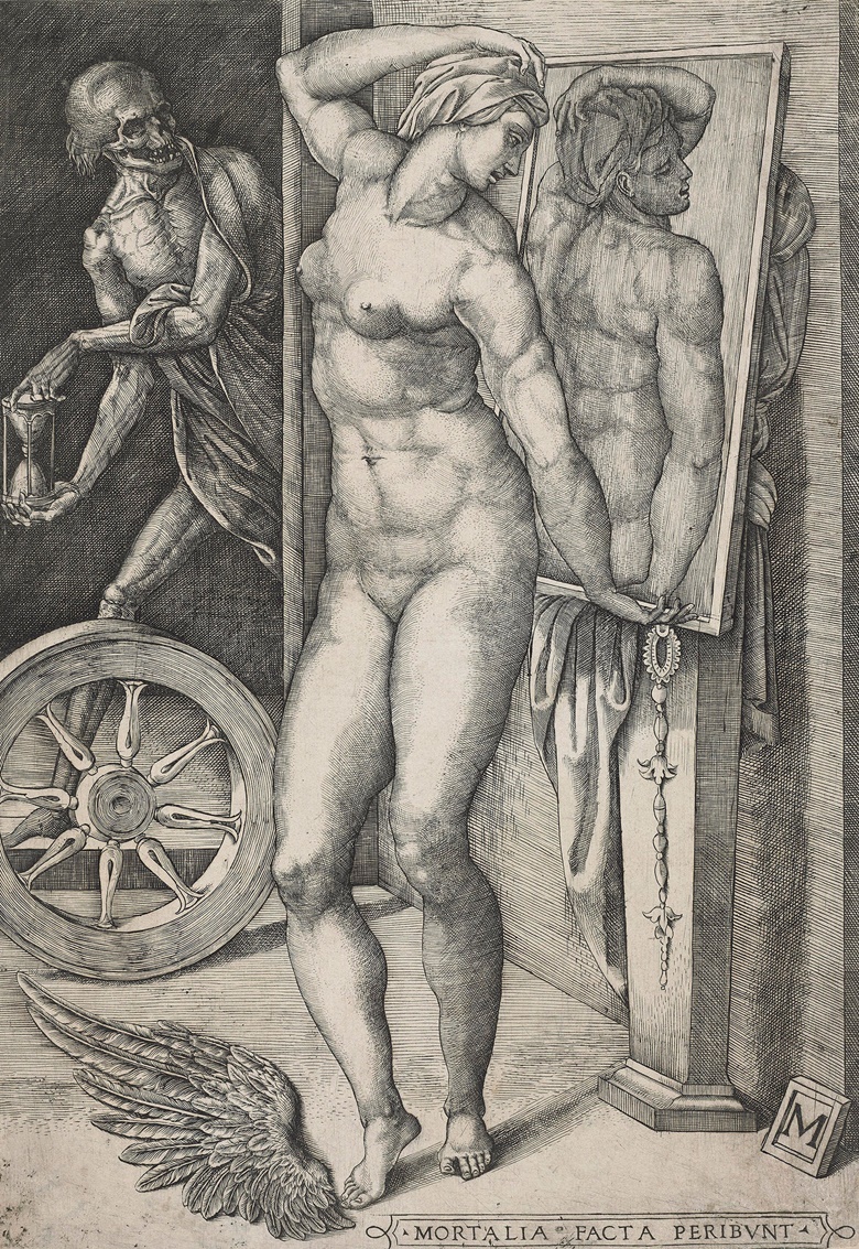 Monogrammist M (Italian School, 16th century), Death Surprising A Nude Woman (MORTALIA FACTA PERIBVNT), c. 1530-80. Sheet 352 x 248 mm. Estimate $8,000-12,000. This lot is offered in Death and Desire - The Collection of Giancarlo Beltrame, 25 October - 3 November 2016, Onlinee