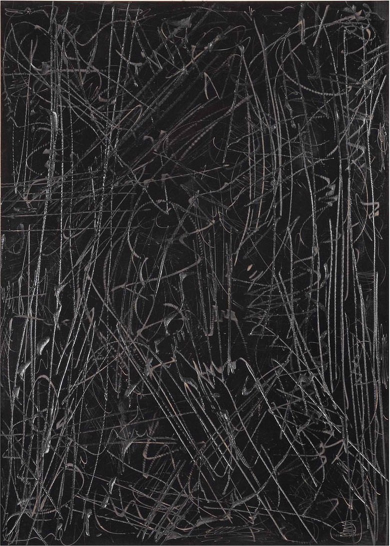 Imi Knoebel (b.  1940), Schwarzes Bild (Black Painting), 1990. Acrylic on masonite. 210 x 150 cm. Estimate €50,000-70,000. This lot is offered in Post-War and Contemporary Art on 1-2 November at Christie’s in Amsterdam