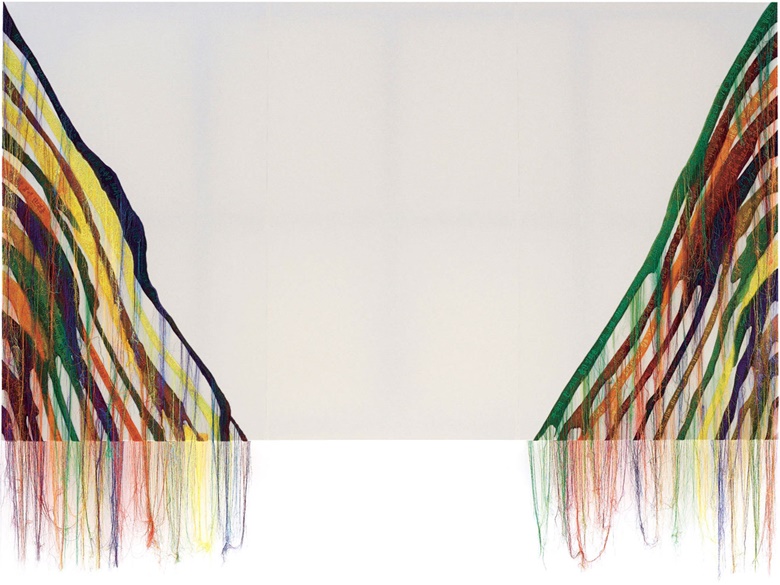 Ham Kyung-Ah (b.  1966), Abstract Weave  Morris Louis Beta Zeta 1960-61, 2014. Machine embroidery on cotton, thread on wooden frame, overall 155 x 192 cm (61 x 75⅝ in), wooden frame only 110 x 192 cm (43¼ x 75⅝ in). This lot was offered in K-Art Now!, 17-28 November 2016, Online